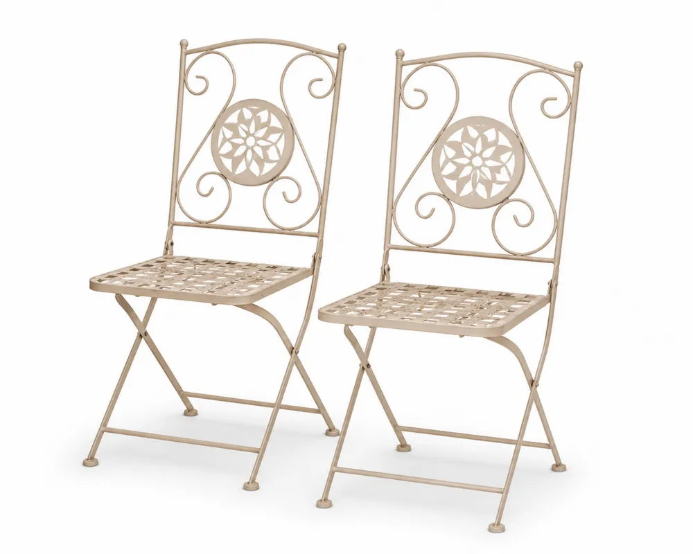 Set de 2 sillas plegables de jardín de acero beige con asiento calado 43 x 50 x 92 cm