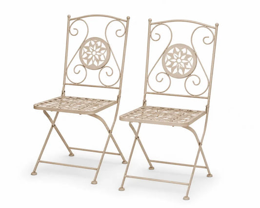 Set de 2 sillas plegables de jardín de acero beige con asiento calado 43 x 50 x 92 cm