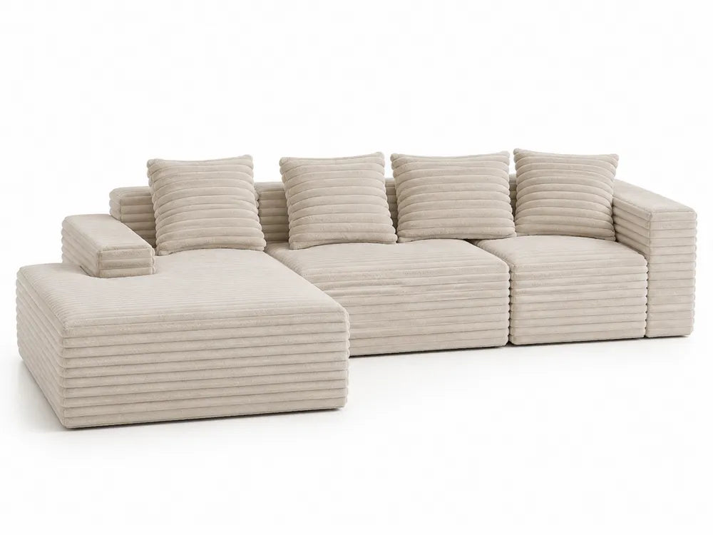 Sofá modular en L con chaise longue tapizado en poliéster acanalado beige 280 x 160 x 85 cm