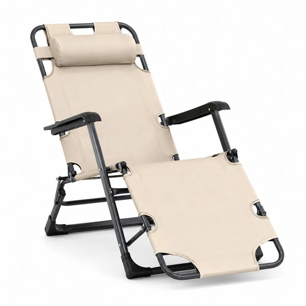 Silla reclinable gravedad cero plegable 160 cm x 65 cm x 110 cm acero gris oscuro poliéster beige con reposacabezas