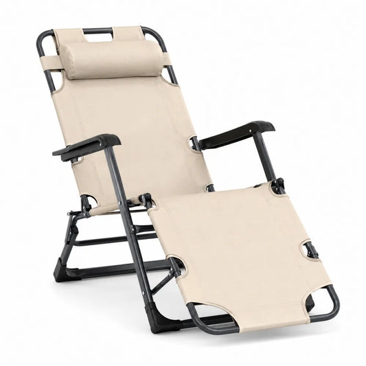 Silla reclinable gravedad cero plegable 160 cm x 65 cm x 110 cm acero gris oscuro poliéster beige con reposacabezas
